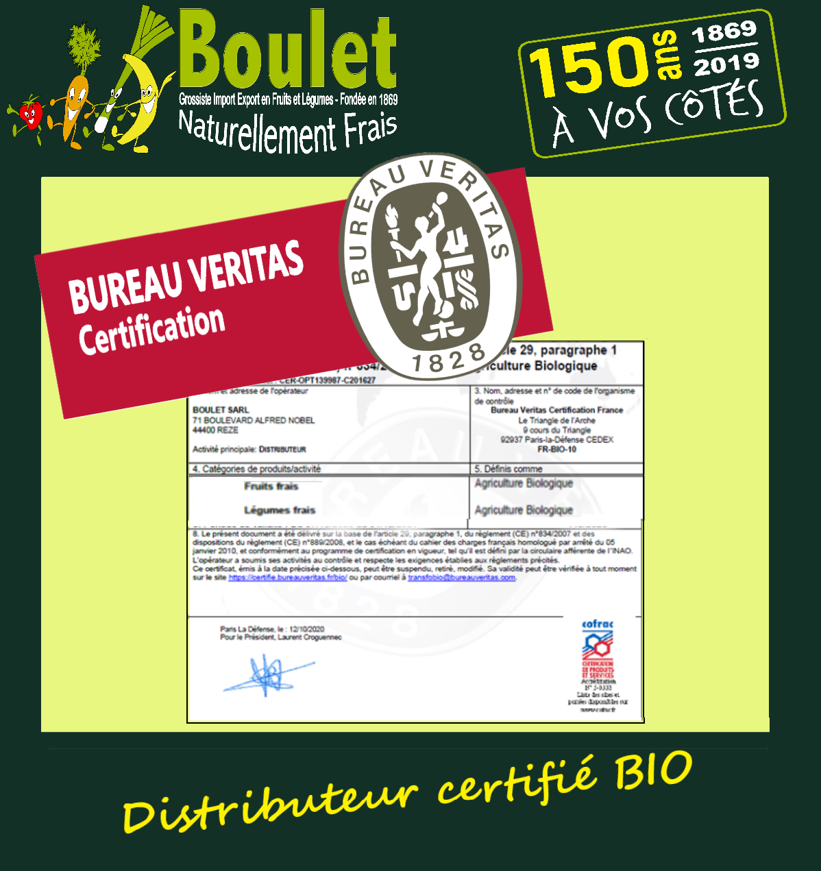 BOULET F&L Distributeur certifié BIO