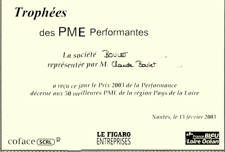 BOULET Grossiste F&L Trophées LE FIGARO ENTREPRISES des PME Performantes 2003